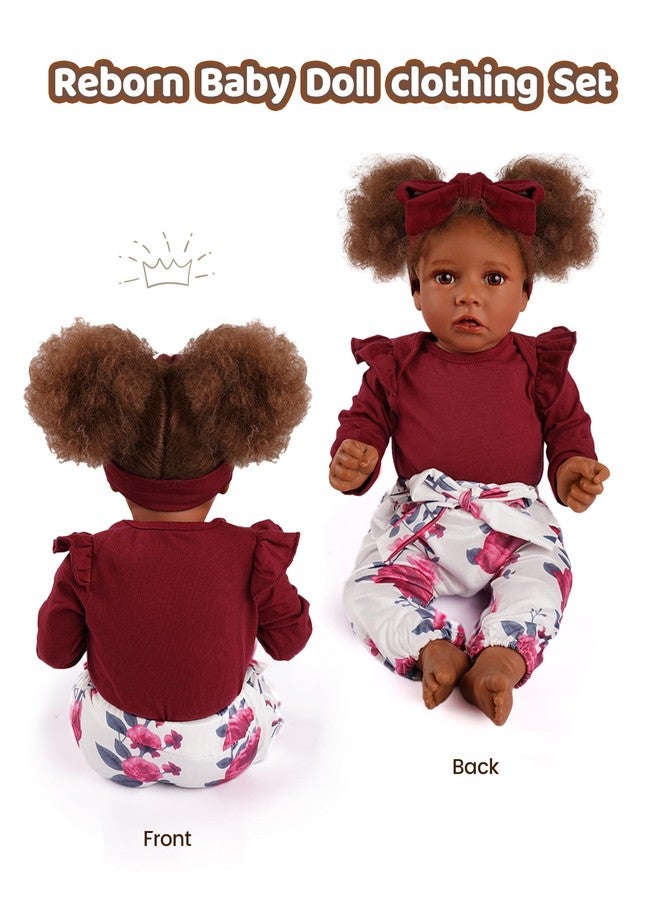BABESIDE 3 Pcs Reborn Baby Doll Clothes for 17-22 Inch Babydolls, Floral Patterns Lifelike Baby Doll Accessories for Realistic Baby Dolls Girl, Wine Red - Image 4